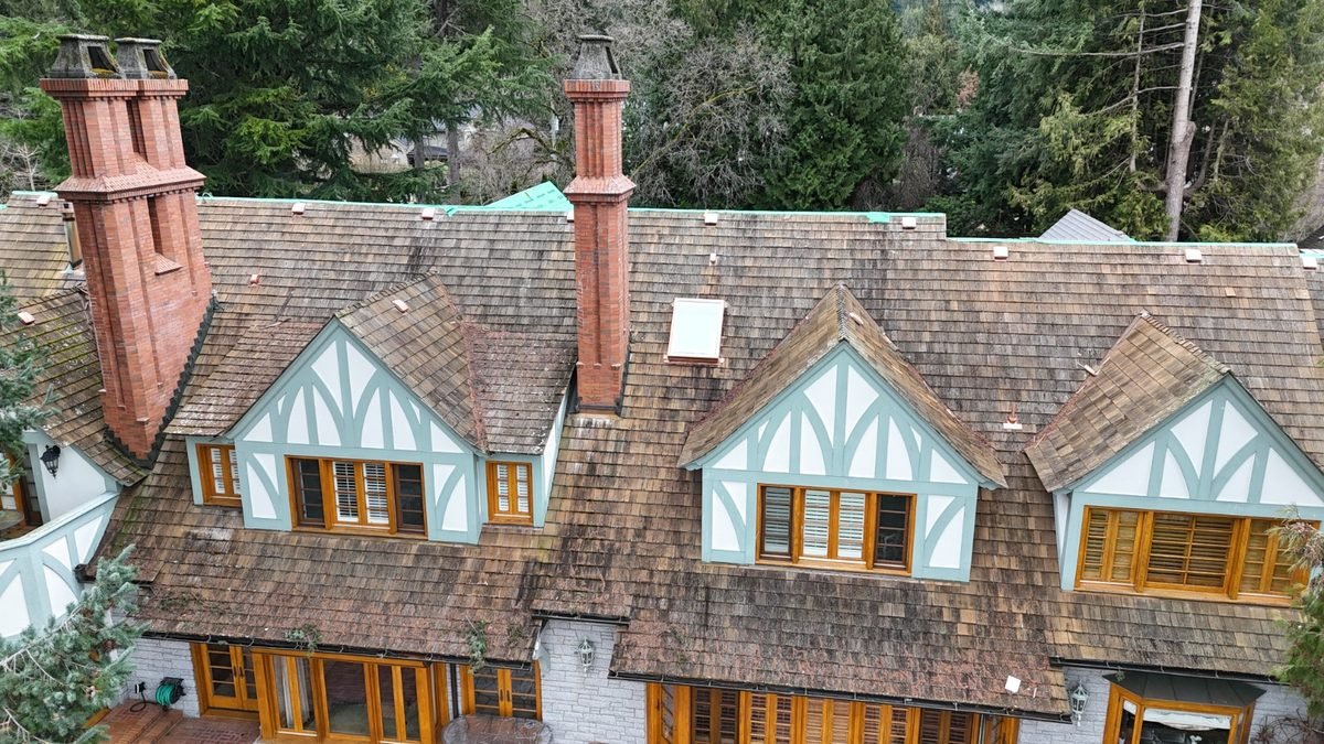 Composite shake roof on a heritage-style estate home