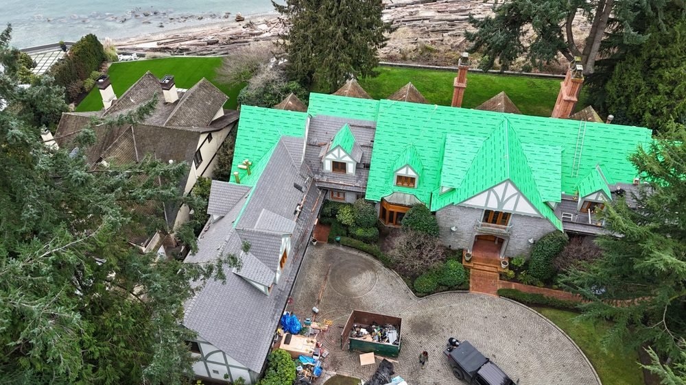 Estate re-roof in progress, new underlayment down